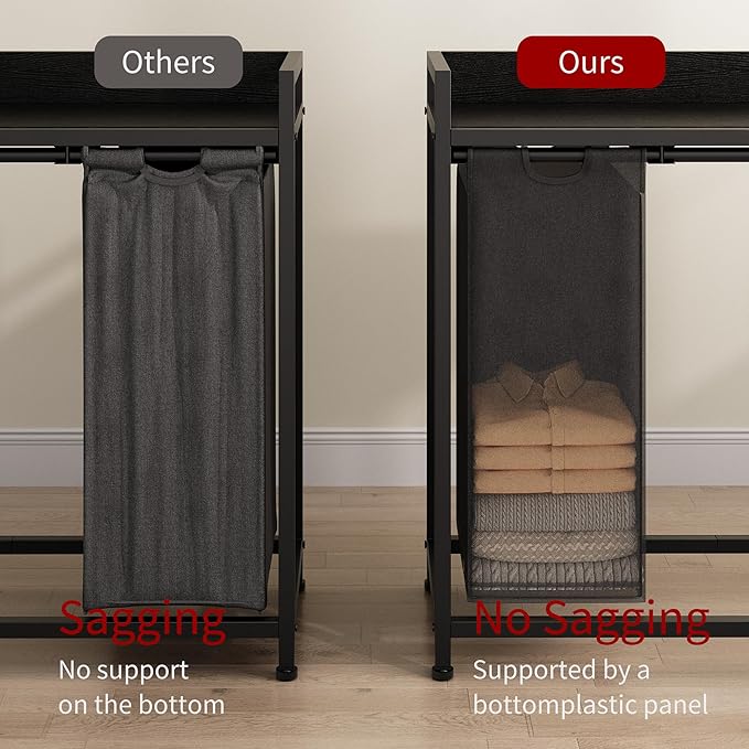 Laundry Hamper with Shelf, Laundry Basket 5 Section, Laundry Sorter with Pull-Out Removable Large 5 Color Bags and Movable Wheels, Metal Frame, 5 x 15.87 Gallons (60L), Black PF08XLK