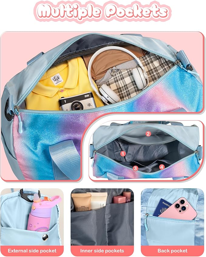 Valentines Day Gifts for Her-Girl Gym Bag with Shoe Compartment, Kid Personalized Weekender Overnight Bags, Initial Travel Tote with Makeup Pouch, Girls Kids Easter Gift (Letter V)