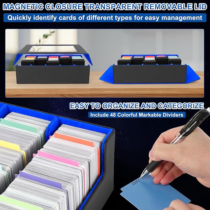 AOBOPLE Trading Card Storage Box,3900+ Card Box Storage with 48 Dividers and 5 Foam Supporters PU Leather Magnetic Card Box for MTG,TCG, Magic and Sport Cards,Great Gift for Card Collectors