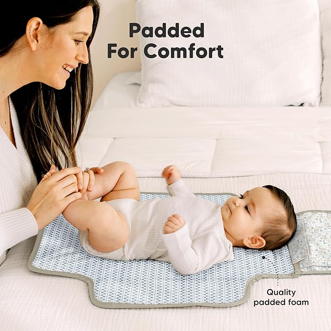 KeaBabies Portable Diaper Changing Pad - Large Waterproof Baby Changing Mat, Compact Travel Diaper Clutch, Functional Pockets Fit Newborn Essentials, Wipeable & Padded Baby Changer (Prairie)