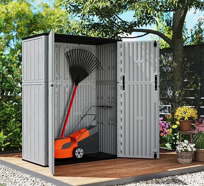 ZZM 57 Cu.ft Outdoor Storage Cabinet with One Tool Kit, Horizontal Storage Shed for Garage, Bike, Garbage Cans, Garden Accessories