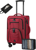 LOVEVOOK Carry On Luggage Airline Approved, Suitcases with Spinner Wheels, Softside Carry-on Luggage with TSA Lock for Women Business Trip, Lightweight Large Capacity Luggage for Travel, Burgundy Red