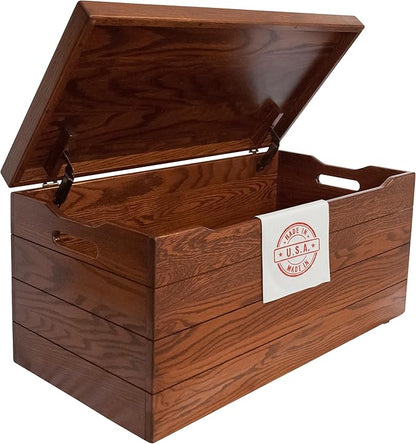 Amish Made Wooden Storage Chest Trunk Box with Lid and Handles for Bedroolanket, Clothes, Anti-Slam Hinges, Handmade, Rustic, Oak Wood, Michaels Stain, 36"