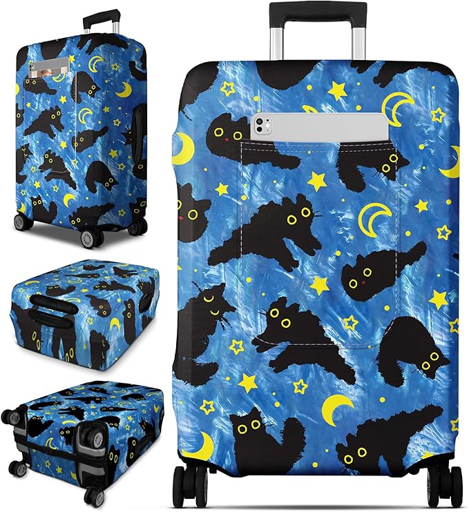 Slohif Luggage Cover for Suitcase Tsa Approved Protector - Luggage Sleeve Large Suit Case Cover Travel Stretch Baggage Case Protective Washable Fit 28-30 Inch Black Cat L