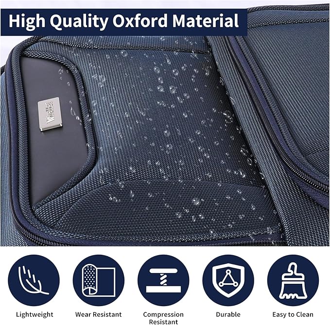 3-Piece Softside Expandable Luggage Set with Front Open Pocket, Lightweight and Durable Oxford Fabric Suitcase Set with TSA Lock (Blue, 20in/24in/28in)