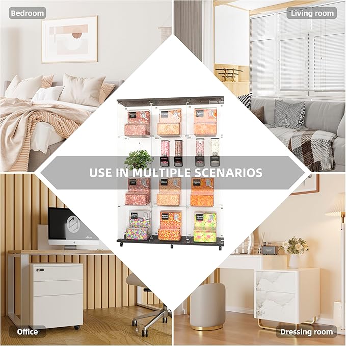 Beauty4U Glass Display Cabinet with 12 Shelves, Extra Large 3 Columns 2 Doors Curio Cabinets for Living Room, Bedroom, Office, Black Floor Standing DIY Glass Bookshelf, Quick Installation