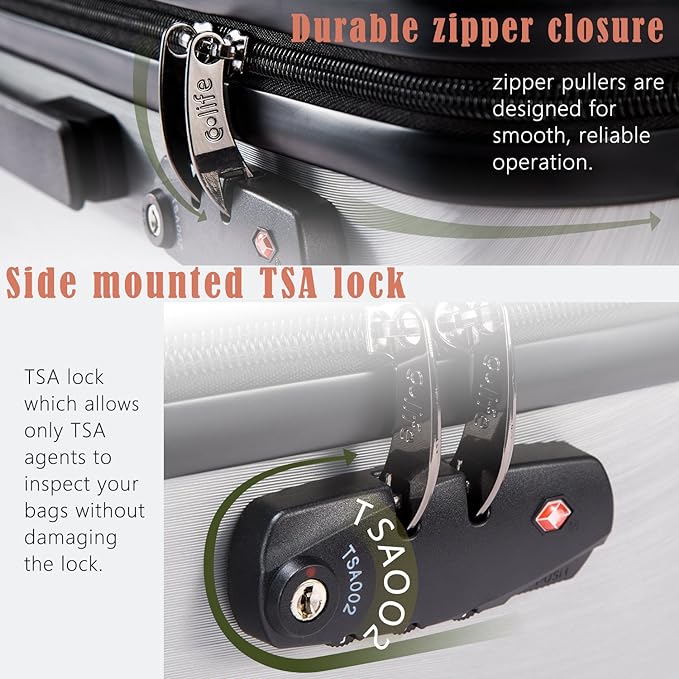 Coolife Luggage Suitcase PC+ABS with TSA Lock Spinner Carry on Hardshell Lightweight 20in 24in 28in (grey, M(24IN))