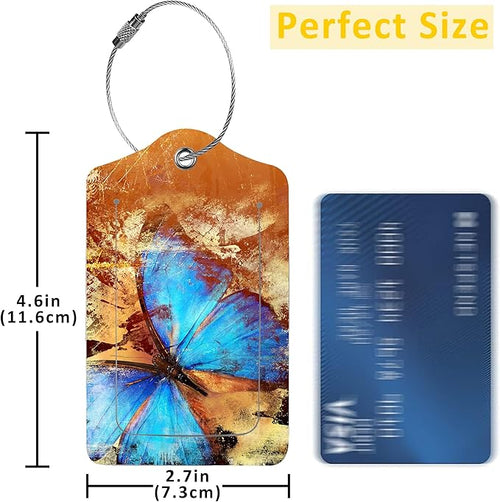 2 Pack Luggage Tags for Suitcases,Blue Butterfly Luggage Tag,PU Leather Id Label Luggage Tags with Stainless Steel Loop and Privacy Cover for Women Men Teens Travel