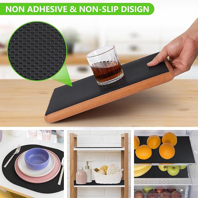 Black Shelf Liners for Kitchen Cabinets Non Adhesive Drawer Liner for Bathroom Waterproof Refrigerator Liners for Shelves Fridge Plastic Mats Cabinet Cupboard Liner 17.5 x 157.4 Inches