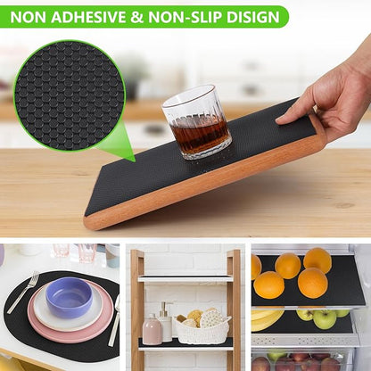 Black Shelf Liners for Kitchen Cabinets Non Adhesive Drawer Liner for Bathroom Waterproof Refrigerator Liners for Shelves Fridge Plastic Mats Cabinet Cupboard Liner 17.5 x 157.4 Inches