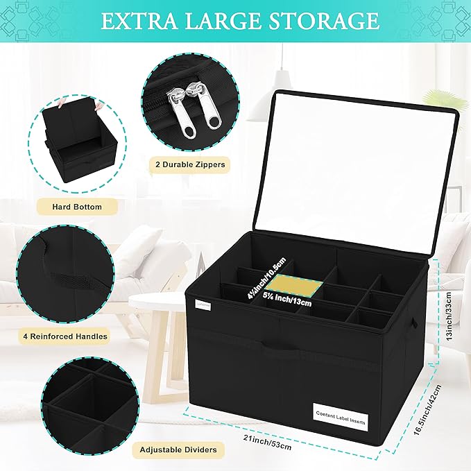 Luvhomee Shoe Storage Organizer, Fits 16 Pairs, Large Shoe Organizer Box for Closet, Clear Foldable Shoes Containers w/Bottom Support, Space Saving Shoe Cubby Storage Boxes w/Reinforced Handles, Black