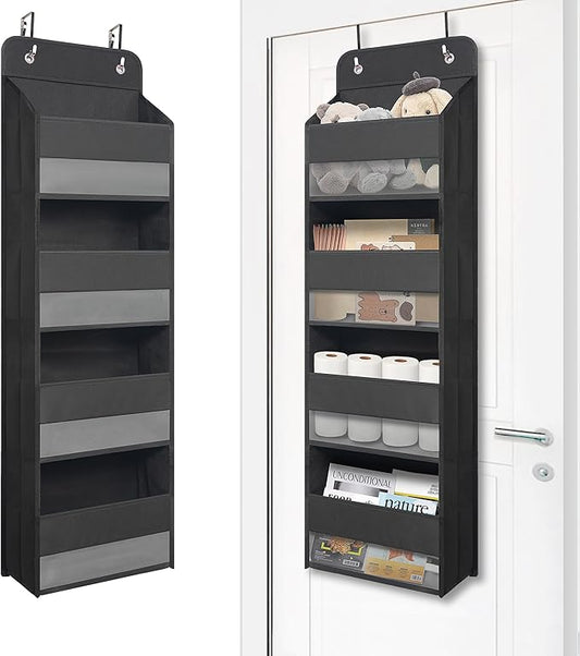 Giraffe Creation Over Door Organizer with 4 Large Capacity Pockets, Heavy Duty Hanging Organizer Storage for Closet Bathroom Nursery Bedroom Dorm, Toys Cosmetics Sundries and Baby Essentials, Black