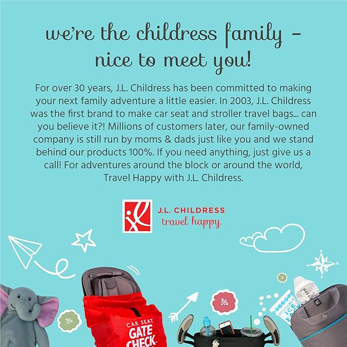 J.L. Childress Compact Travel Stroller Bag for Airplane - Fits Most Compact-Fold Single Baby Strollers, Compatible with UPPAbaby MINU, GB Pockit, Nuna TRVL & More, AirTag Compatible - Black