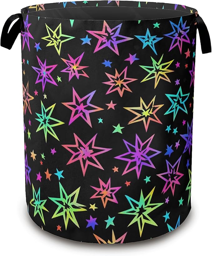 Laundry Hamper,Bright Neon Stars Laundry Basket,Waterproof Oxford Cloth Storage Basket with Handle for Clothes Books Nursery Home Storage Sundries 16"x20"