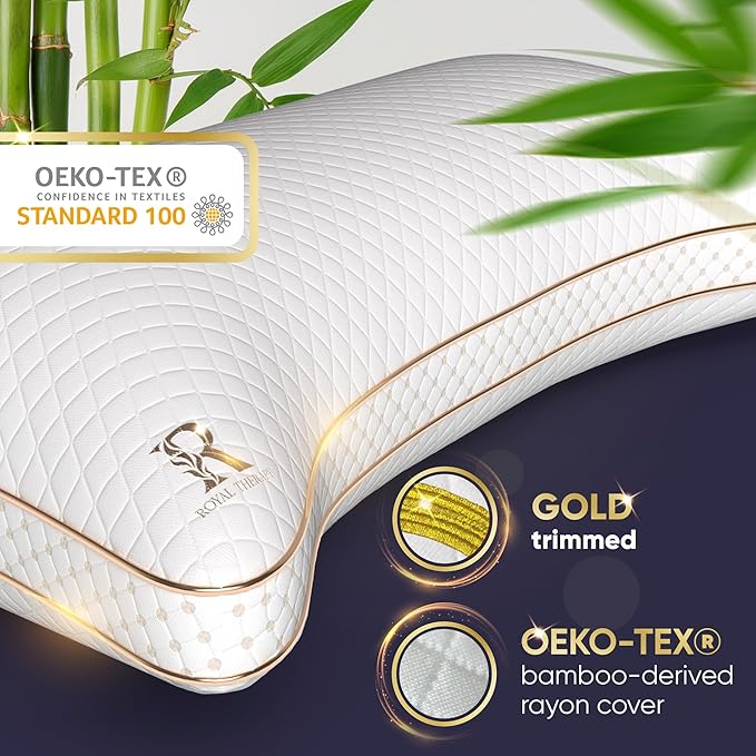 Royal Therapy 4-Pack Adjustable Queen Pillows, Shredded Memory Foam Pillows Queen Size Set, Cooling Pillow Bed Pillow Firm Pillow Foam Side Sleepers