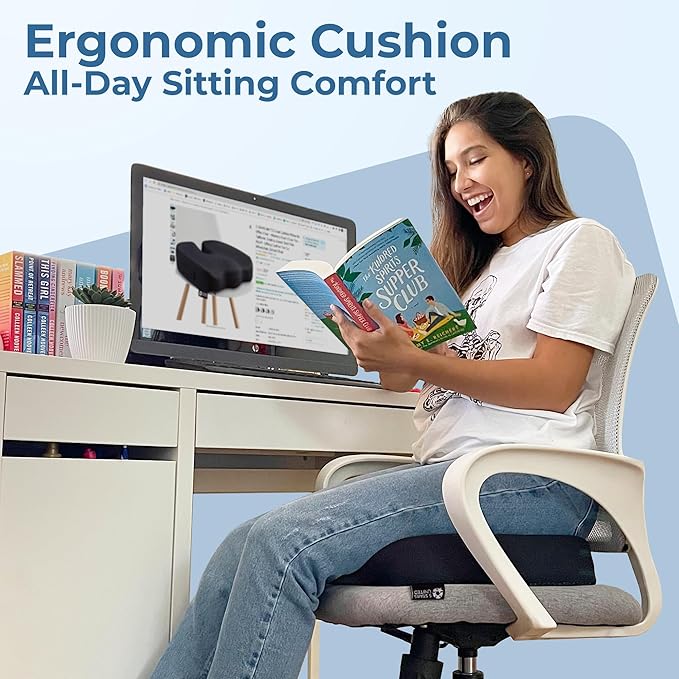 Seat Cushion for Office Chairs - Fits 18"x14" Seats, Tailbone, Coccyx Pain Relief - Butt, Pressure & Sciatica Relief - Gaming, Wheelchair, Car & Desk Pillow, Black