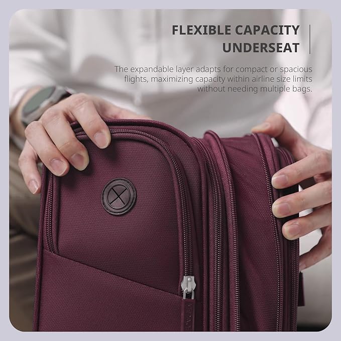 Verage Under Seat Luggage with Wheels, Softside Expanable Small Suitcase Carry On Luggage Bags for Airlines Airplanes Short Trip Men Women (Grape red, 16-Inch Rolling Underseat)