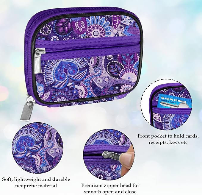 Serfeymi Weekly Travel Pill Organizer Pill Case for Purse with Removable 7 Day Pill Box, Fashionable Travel Medicine Organizer Pill Container for Medicine, Vitamin, Supplement - Bloom 01 + Purple 01
