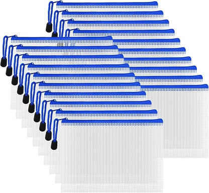 AUSTARK 20Pcs Board Games Storage Bags, PVC Mesh Zipper Pouches, Zippered File Bags, Plastic Waterproof Storage Bags for Office School Home Travel Cosmetic (B6 Size 7.6 x 5.3 Inches, White and Blue)