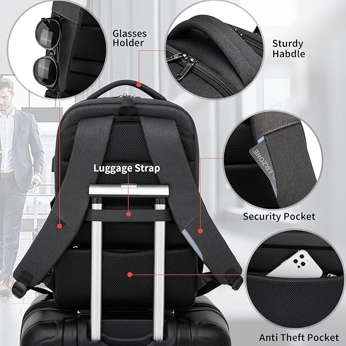 DUSLANG 17 Inch Laptop Backpack for Travel Water Resistant College Backpack for Men/Women Laptop Bag with USB Charging Port and Baseball Keychain for backpack, Black