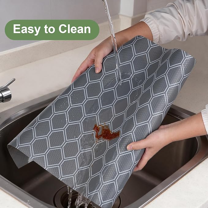 Non Adhesive Shelf Liner, Waterproof Drawer Liners for Kitchen Cabinet Refrigerator, No Slip Bathroom Sink Liners, Cupboard Fridge Liner EVA Place Mat Roll -17.5" x 78.7" Grey