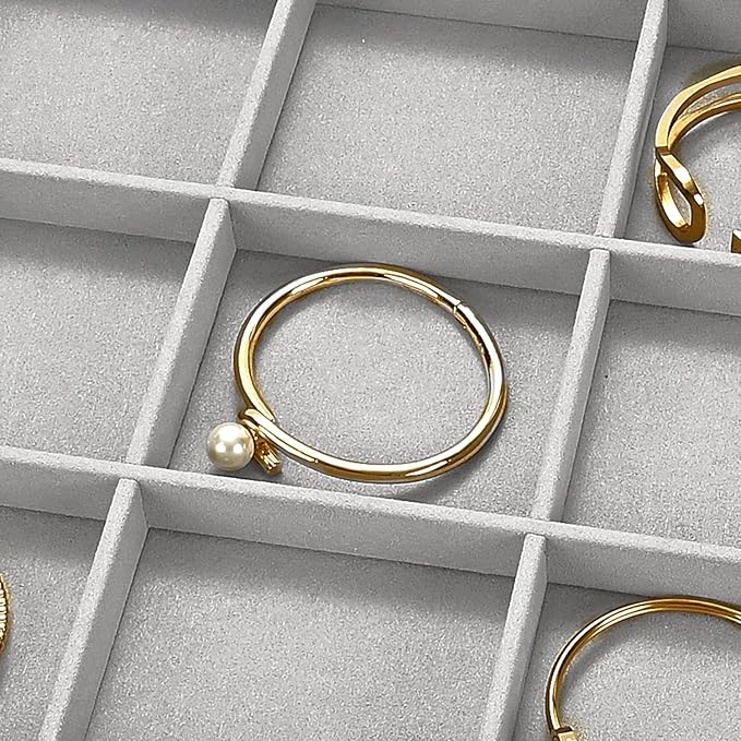 12 Grids Microfiber Jewelry Trays Bracelets Tray Stackable Jewelry Organizer Trays for Drawer Bracelet Holder Earring Tray For Bracelet Bangle Earrings Watches Storage (Grey)