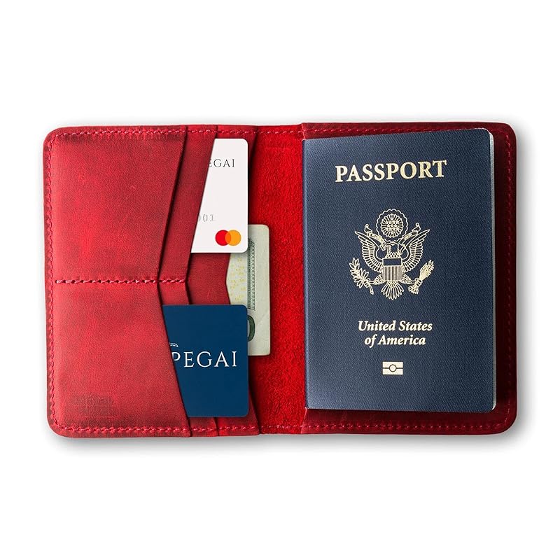 PEGAI Standard Full Grain Crazy Horse Leather Passport Holder | Custom Travel Passport Cover & Organizer | Handcrafted Leather Passport Wallet for Men and Women | Pike (Rose)
