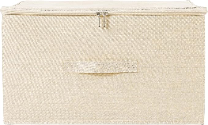 ANMINY Storage Bins with Zipper Lids 51.9 Qt Lidded Fabric Storage Boxes Baskets Cubes with Handles Collapsible Washable Cotton Linen Closet Shelf Clothes Organizer - Beige, Extra Large