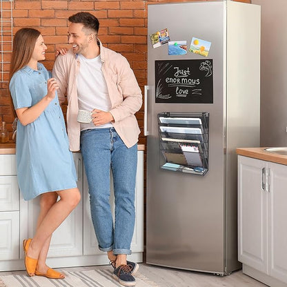 EASEPRES Magnetic File Organizer Mesh 6-Tier, Hanging Wall Mount File Organizer Vertical Holder Rack for Office Home, Black