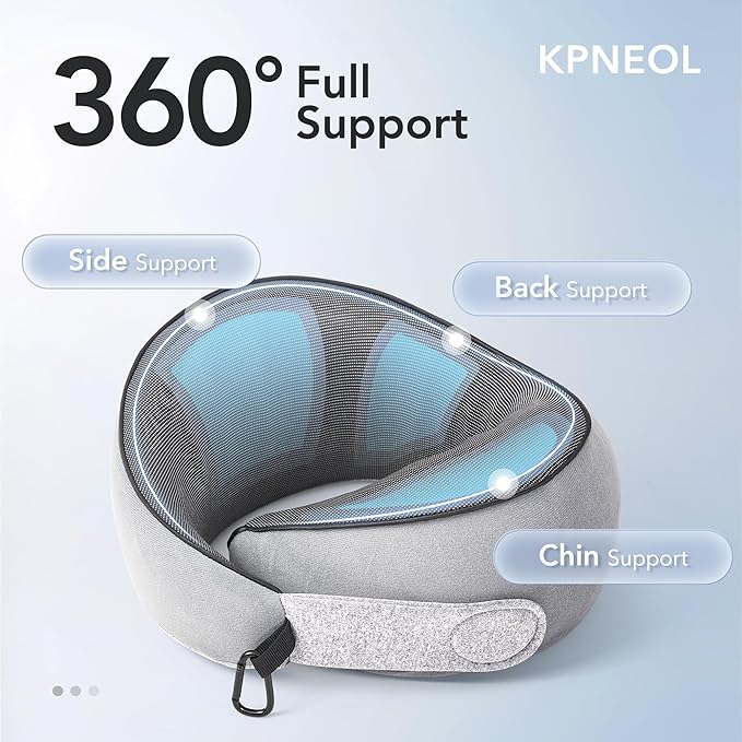 Travel Pillow, 100% Pure Memory Foam Travel Neck Pillow Airplane Neck Support Ergonomic Design for Traveling Suitable for Airplanes,Offices and Cars-Grey