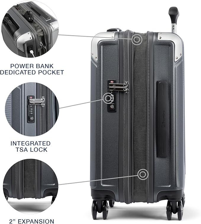 Travelpro Platinum Elite Hardside Expandable Carry on Luggage, 8 Wheel Spinner, TSA Lock, Hard Shell Polycarbonate Suitcase, Vintage Grey, Compact Carry on 20-Inch