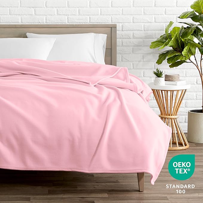 Bare Home Polar Fleece Blanket - Light Pink - Warm & Cozy - Premium Fleece for Bed, Sofa, Camping, Travel and Cold Nights - Lightweight Blanket (King, Light Pink)
