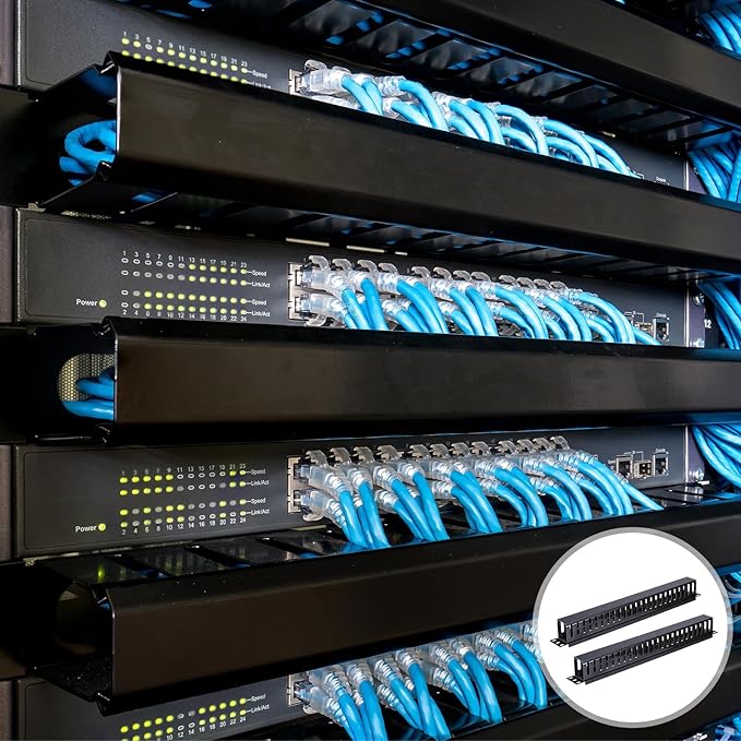 PATIKIL 1U 19 Inch Cable Manager, 6 Pack 24 Slot Horizontal Rack Mount Wire Management Metal Finger Duct Wire Organizer for Network Cabinet, Black