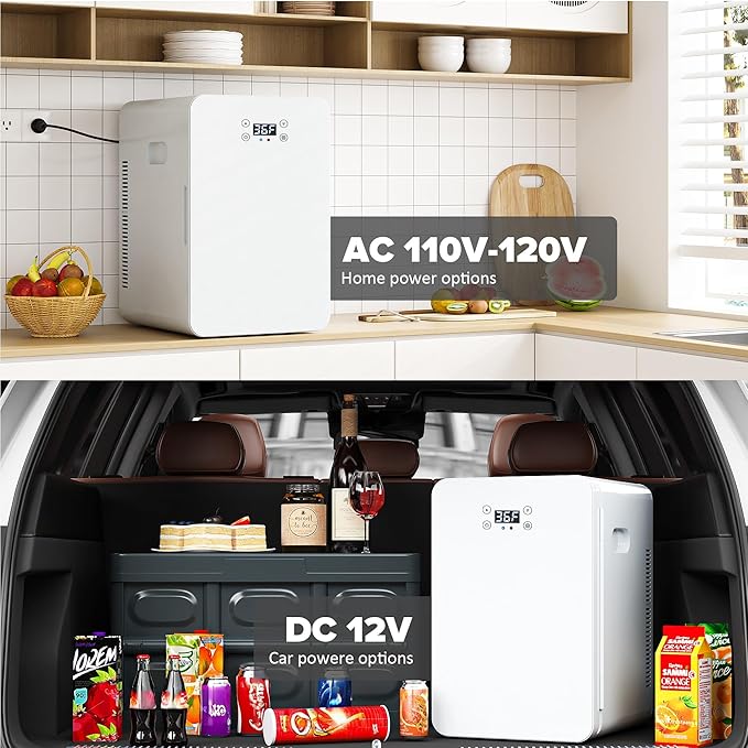 22L/30Cans Mini Fridge for Bedroom, 12v DC Portable Cooler & Warmer, Mini Refrigerator with Glass Front, for Car Office Desk & Dorm Food Beverage Skincare Makeup (Cooling White)