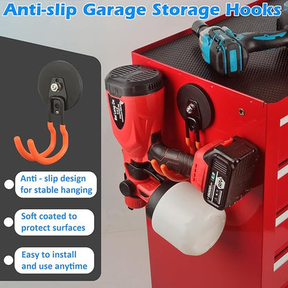 MUTUACTOR New Updated Heavy Duty Magnetic Hooks,40lbs 2-Pack Super Strong Magnetic Hooks for Hanging,Anti-Scratch Garage Magnets J-Hook for Organizing Heavy Impact Drivers Trailer Cord Garden Tools