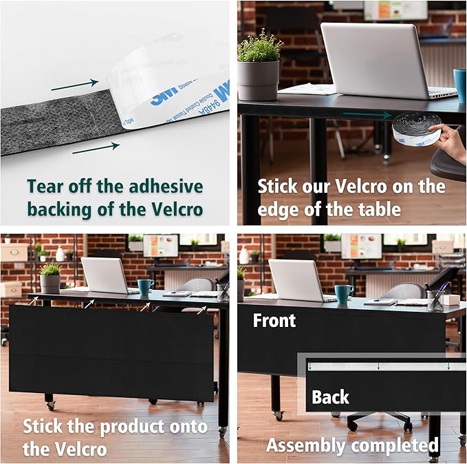 48" Under Desk Privacy Panel with Cable Management Organizer Sleeve Self-Adhesive Modesty Panel for Cord Organizer Pockets and Desk Skirt for Home Office or Standing Workstation