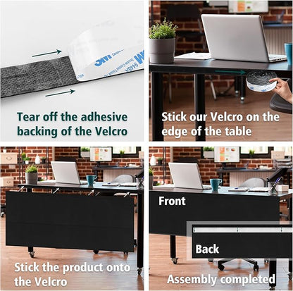 48" Under Desk Privacy Panel with Cable Management Organizer Sleeve Self-Adhesive Modesty Panel for Cord Organizer Pockets and Desk Skirt for Home Office or Standing Workstation