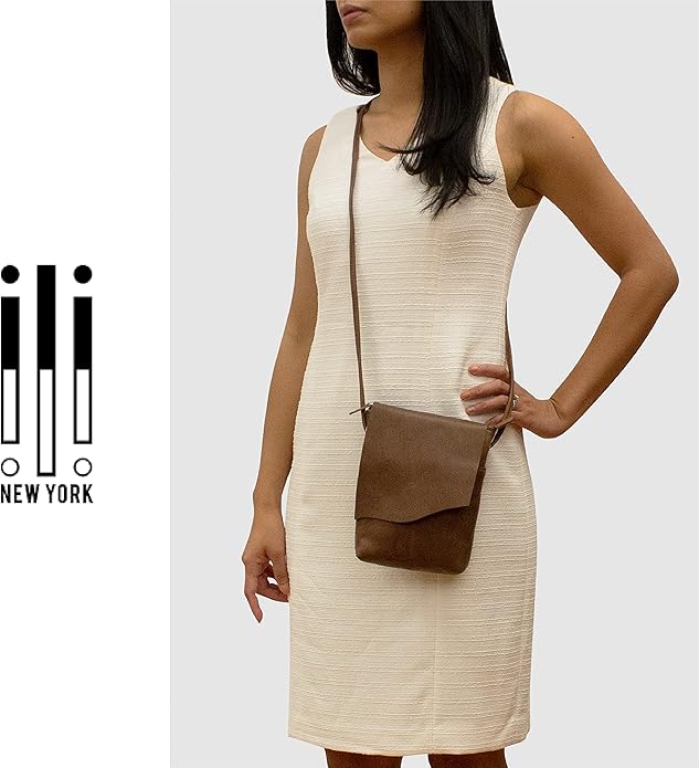 ili New York Leather Mini Sac Crossbody - Genuine Leather Crossbody Bags for Women with RFID Blocking, Adjustable Strap