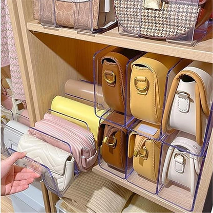 LUGUNU Acrylic Clear Purse Divider Organizer Clear Desk File Sorter Divider Mesh Folder Closet Shelf Storage Office Supplies Stand Holder Bookshelf (2 Pack of 3 Sections)