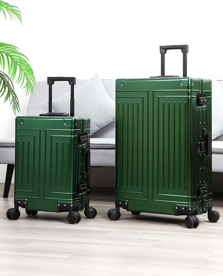 All Aluminum 20/28 Luggage Set，Cut from Whole Aluminum Sheet，22x14x9 Airline Approved ，（3rd Generation，Premium Metal zipperless suitcase ） (green, 20+28inch)