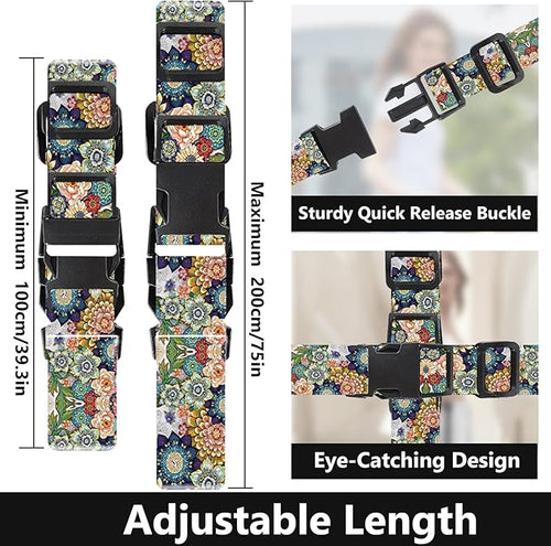 2 Pack Luggage Straps for Suitcases Adjustable Luggage Belt TSA Approved, Bright Colors Travel Packing Straps with Quick Release Buckle Unique Nylon for Sleeping Bag Car Seat, Flower Mix
