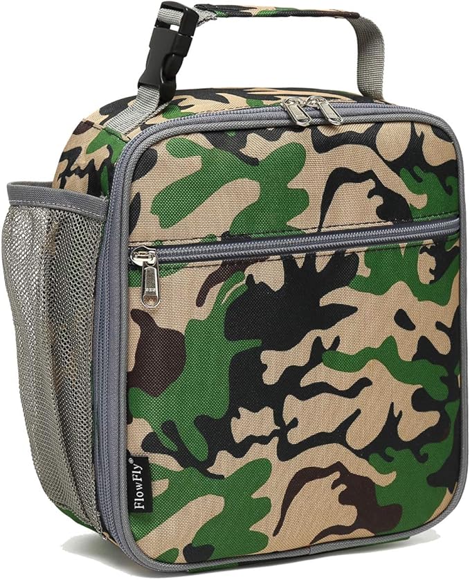 FlowFly Kids Lunch box Insulated Soft Bag Mini Cooler Back to School Thermal Meal Tote Kit for Girls, Boys, Forest
