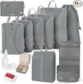Compression Packing Cubes 12 Set, Suitcase Organizers, Extendable Packing Cubes, Gray