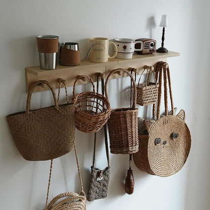 Entrance Coat Rack ，Coat Hooks, Wall-Mounted Wooden Hook Rack, Wall-Mounted Shelves are Very Suitable (2PC-Birch Colored Finish)