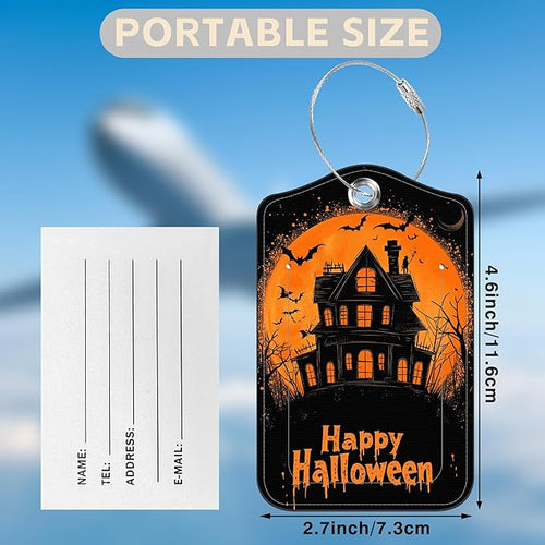 2 Pack Bat and Ghost Luggage Tags for Suitcases Happy Halloween Castle Leather Luggage Tags Privacy Cover ID Label with Stainless Steel Loop and Address Card for Women Men Travel Bag Backpack