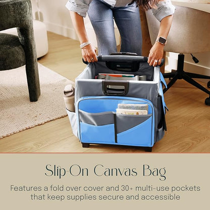 Mobile Utility Cart with Storage Organizer Bag, Rolling Cart, Blue/Grey