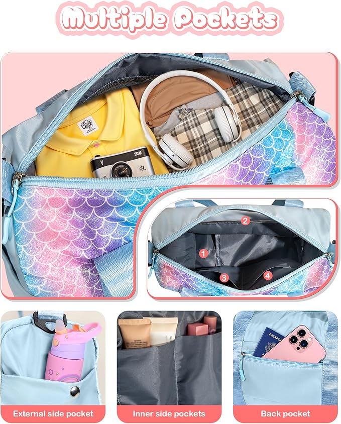 Graduation Gifts for Girls-Girl Gym Bag with Shoe Compartment, Kid Personalized Weekender Overnight Bags, Initial Travel Tote with Makeup Pouch, Gift Ideas for Niece Sister (Letter W)