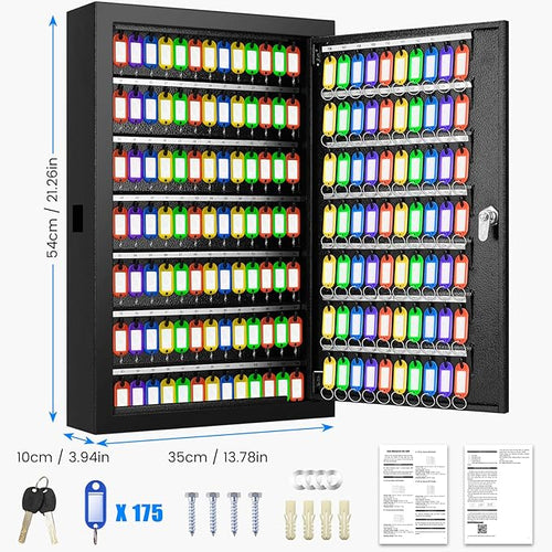 175 Keys Key Lock Box, Anti-Theft Key Cabinet with Key Tags, Key Organizer Wall Mount for Car Garage House Rental Office Business