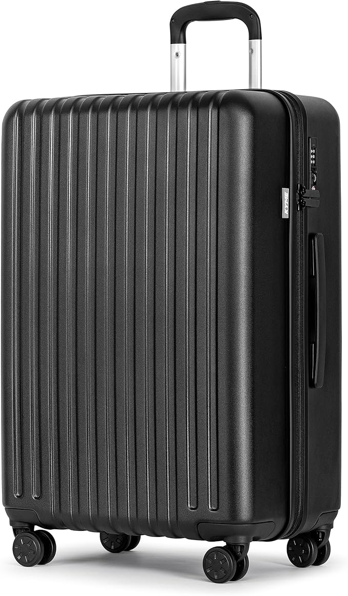 KYME 26-Inch Medium Checked Luggage, 100% PC Hardside Suitcase with TSA Lock & Double Spinner Wheels, Durable Travel Hard Shell for Men & Women (Black)