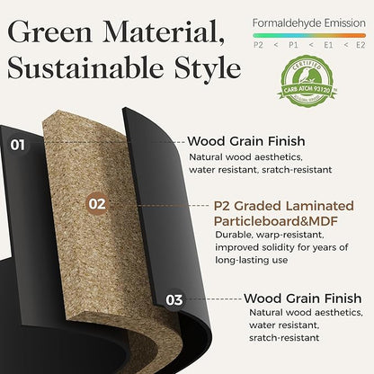 RoyalCraft Black 6 Drawer Dresser, Fluted Modern Wood Dresser, Double Chest of Drawers for Bedroom, TV Stand Storage Cabinet for Living Room